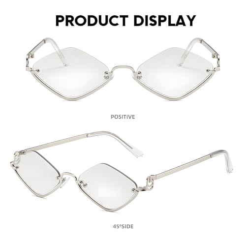 Heptagram Retro Small Metal Sunglasses for Women Irregular Half-Frame Trendy Lightweight Narrow Gold Shades UV4002