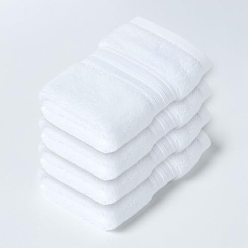 Image of HOMESCAPES Set of 4 Luxury White Soft 100% Supima Cotton Face Cloths Zero Twist Super Absorbent & Fluffy 550 GSM Thick Plain Flannel Wash Cloth