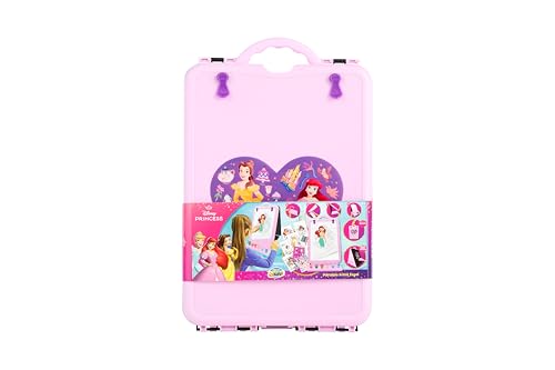 Disney Caballete Princess para niños, juego de pintura portátil con bloc de dibujo y accesorios, juego creativo para niñas a partir de 3 años, maletín de manualidades con motivos de princesas, juguete