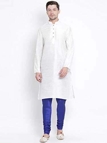 Image of VASTRAMAY VM Mens Silk Blend Kurta Pyjama Set - Classic Ethnic Attire for Timeless Style and Cultural Celebrations | Soft Comfortable Solid Full Sleeves Kurta and Churidar Pyjama Set