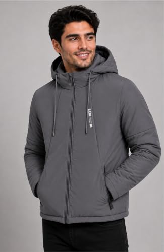 Image of SANE Men's Hooded Puffer Jacket, Quilted Winter Coat, Warm and Lightweight, Detatchable Cap