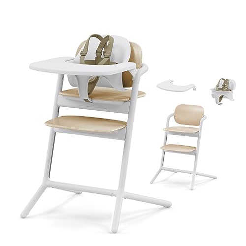 Image of Cybex LEMO High Chair 3-in-1 Set with Baby Set + Snack Tray - Modern Design, One-Hand Depth & Height Adjustment & Anti-Tip Wheels - from 6 Months, Convertible to Adult Chair, Sand White