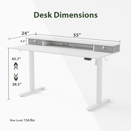 Image of Agilestic 55 x 24 Inches Electric Standing Desk with 2 Storage Drawers, Stand Up Desk Adjustable Height, Sit and Stand Computer Table with Splice Board, White