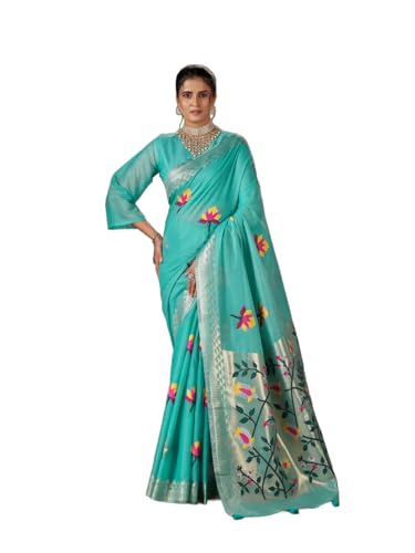Image of MADHUHANSH Women's Cotton Linen Saree with Unstitched Blouse Piece and Floral Printed Pattern | Women Saree for Special Occasion | Stylish Modern Sarees
