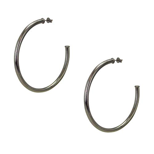 Sheila Fajl Everybody's Favorite Large 2.5 Inch Tubular Hoop Earrings in Brush Gunmetal Silver Plated