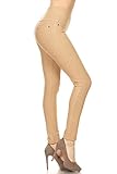 Leggings Depot Women's Cotton Blend Stretch Pull-on Jeggings Casual Pants with Pockets (Khaki, Large)