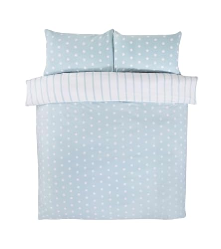 Rapport Home 180 Threadcount Spots & Stripes Brushed Microfibre Duvet Cover Set Single Duck Egg, Blue