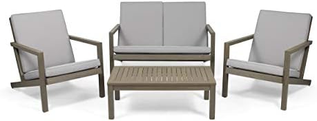 Christopher Knight Home Camryn Outdoor 4 Seater Chat Set with Cushions, Gray Finish