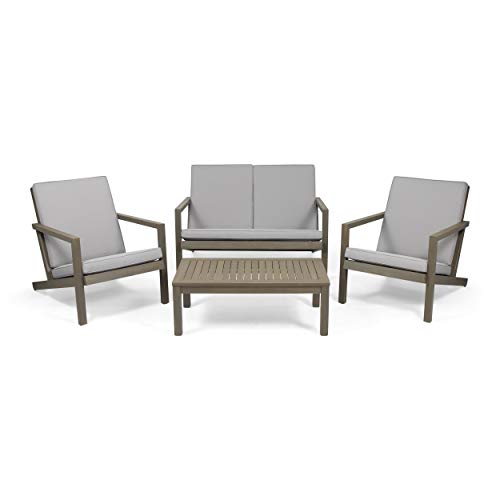 Christopher Knight Home Camryn Outdoor 4 Seater Chat Set With Cushions, Gray Finish #TOP12