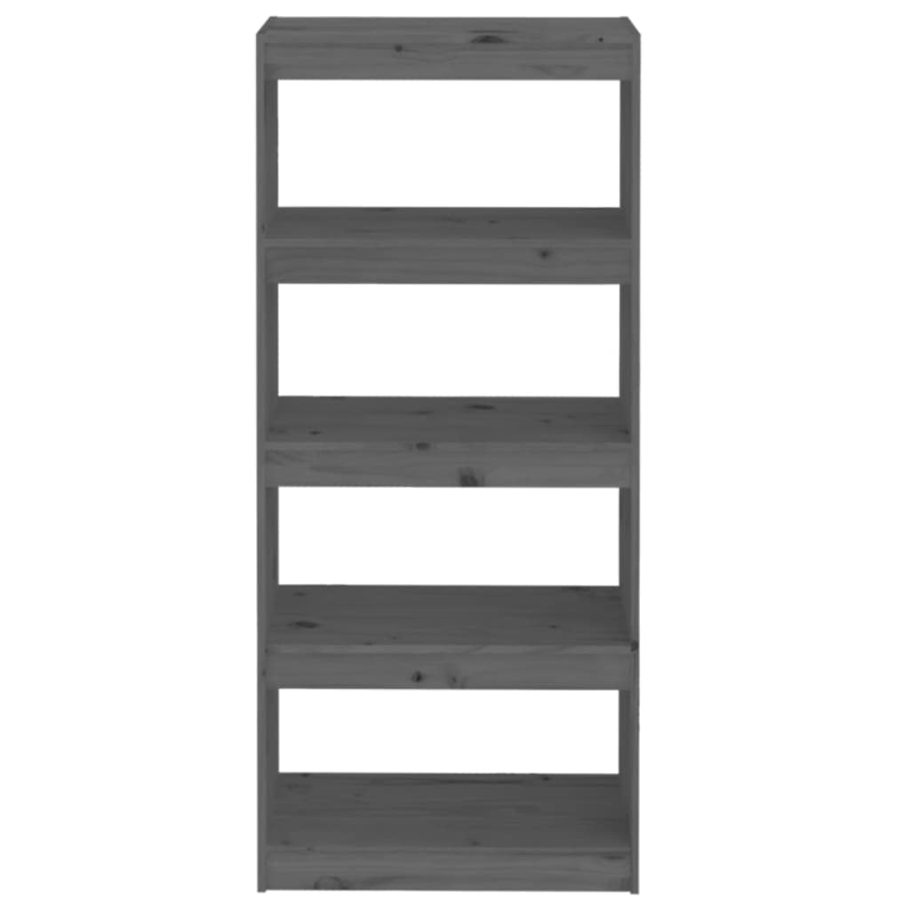 Libreria divisoria grigia, 60 x 30 x 135,5 cm, in legno di pino massiccio, per soggiorno, camera da letto, ufficio, corridoio, versatile, stabile