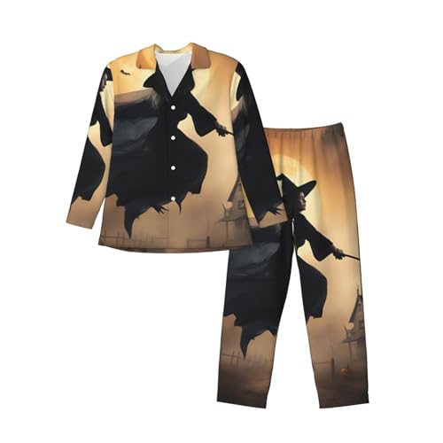 Pijama de manga larga para hombre con estampado de bruja para Halloween y ropa de dormir cómoda