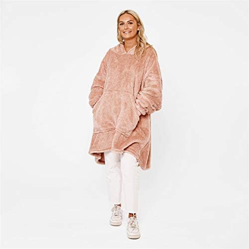 Sienna Glitter Hoodie Wearable Blanket Teddy Fleece Soft Warm Cosy Thermal Throw Oversized Hooded Sweatshirt with Large Pocket for Adults Women Men Teens, One Size - Blush Pink