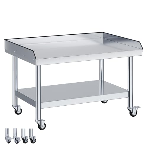 Jocisland 48"x30" Stainless Steel Equipment Stand & Equipment Grill Stand Table, NSF Certified with Adjustable Undershelf, Wheels and Edge Baffle for Commercial Kitchen, Restaurant & Home