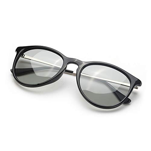 TJUTR Fotocromaticas Gafas de Sol Polarizadas Unisex, Marco Retro Redondo - 100% Protección UVA UVB para Conduccion (Negro/Gris Fotocromaticas)