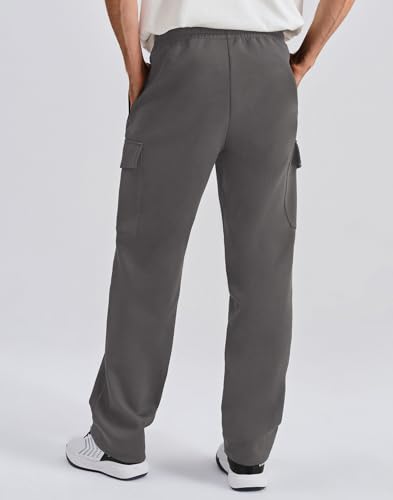 K-Swiss Mens Cargo Pants - Relaxed Fit Open Bottom Tapered Pants Sweatpants with Drawstring for Casual Lounge Outdoor, Black/Grey XL — view 2