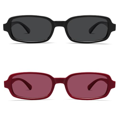 Image of VANLINKER Retro Rectangle Polarized Sunglasses for Women Men Small 90s Style Vintage Trendy Narrow Rectangular Frame VL9813