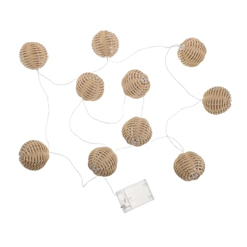Guirnalda de luces LED con 10 bolas de ratán de 6,8 cm a pilas para exterior