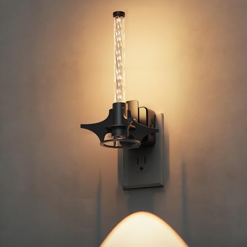 Image of L LOHAS LED Night Lights Plug into Wall, Dusk to Dawn Sensor Nightlight, 0-100LM Brightness Adjustable, 3000K Soft White, Rocket Night Light with Black Rocket Base for Bedroom Bathroom Hallway Decor
