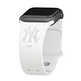 Game Time New York Yankees Engraved Silicone Sport Watch Band Compatible with Apple Watch (42/44/45mm White)