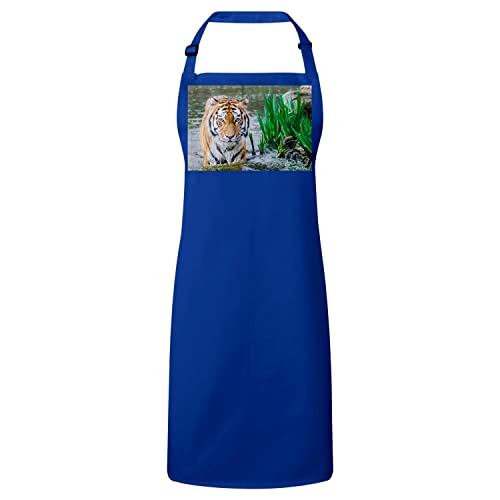Tablier cuisine premium bleu imprimé tigre fauve lavable