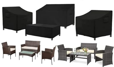 SIRUITON Patio Furniture Covers, Outdoor Furniture Cover Waterproof 4-Piece, Patio Furniture Set Covers, Heavy Duty Durable and Water Resistant Fabric, Fit for Chairs, Couch, Coffee Table, Black