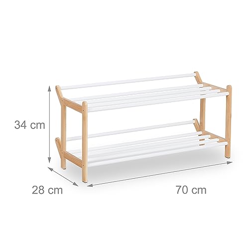 Meuble range-chaussures 2 niveaux compact en bambou blanc 70 cm - 4