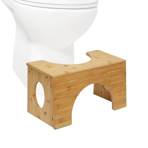 Relaxdays Toilettenhocker, Stuhlgang Unterstützung, WC Hocker Erwachsene, Bambus, kippbar für 2 Höhen, 19,5/25 cm, Natur