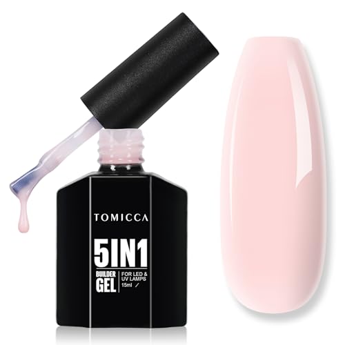 TOMICCA 5 in 1 Aufbaugel für Gelnägel 15ml Helles Apricot Builder Nail Gel, UV/LED Gel Nägel Gummy Base,Nagelgel für Nagelverlängerung Reparatur, Nagelstärkung, Nail Design