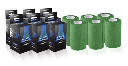 Image of A-Tape Cohesive Bandage Wrap 10cm x 4.5m, Self Adhesive Crepe Bandage| Athletic Sports Tape for Wrist, Ankle & Knee Support | Breathable, First Aid & Veterinary Wrap (Pack of 4, Black) | Cohesive Bandage
