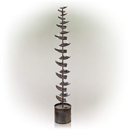 Alpine Corporation Mcc390L-Sl Metal Silver Tiered Floor Indoor/Outdoor Water Fountain For Garden, Entryway, Patio, Yard, Bronze, 11"L X 11"W X 70"H #TOP7