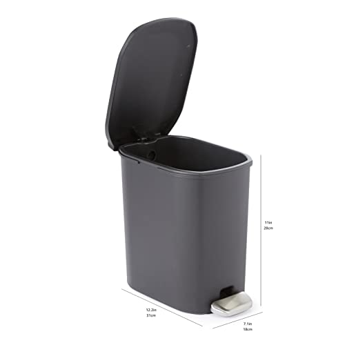 Amazon Basics Compact Bathroom Plastic Rectangular Trash Can With Steel Pedal Step, Black, 6 Liters #TOP5