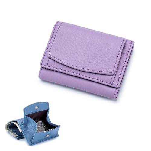 Houtndguter 2025 New Genuine Leather Rfid Blocking Card Holder Organizer Pocket Mini Wall, Foldable Slim Compact Rfid Wallet (Light Purple,One Size)