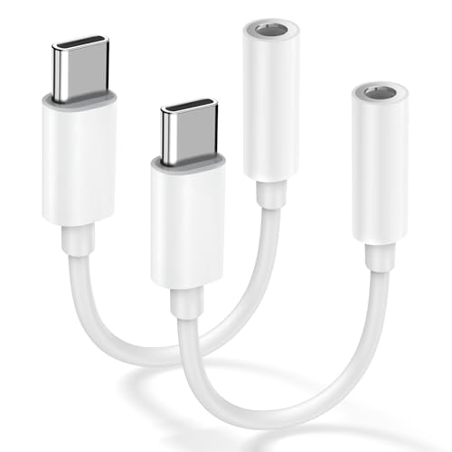 Image of USB C to 3.5mm Headphone Adapter, Hi-Fi Audio Dongle with DAC Chip & Mic Support, Type C to Aux Jack Cord for iPhone 17 /16 /15 Pro Max, Samsung Galaxy S25 /S24 /S23 /S22, Pixel, iPad - White (2 Pack)