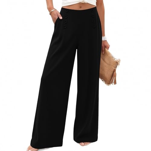 Pantalones Mujer Verano Anchos Comodo Ligeros Frescos Pantalon Fluido Cintura Alta Casual Suelta Pantalones Mujer Tallas Grandes Comodo Ligeros Pantalon Playa Vacaciones