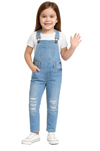 Pantalones cortos de peto para niñas en mezcla de algodón y mezclilla cómoda de 3 a 13 años