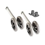 Healthline Heavy Duty Bariatric Walker Wheels – 5” Double Wheel Pair with 2 Glide Tips – Universal Replacement Kit for Standard and Folding Walkers – Sturdy Rubber Wheels, Up to 450 lbs Capacity