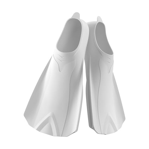 ENEN Aletas de Natación Cortas Ajustables para Piscina, Talla 29-45 Aletas de Entrenamiento Silicona para Niños et Adulto Unisex para Piscina, Snorkel, Entrenamiento (29-30,FS200-Blanco)