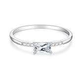 Anillo de mujer ancho, anillo de boda simple rectangular y redondo diamante 9 K, oro blanco de 9 quilates, talla 45 (14,3)