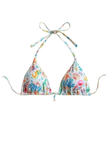 Milumia Women's Printed String Triangle Bikini Top Tie Backless Halter Cute Boho Swimsuit Tops