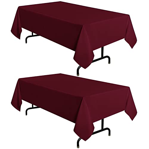 Image of sancua 2 Pack Burgundy Tablecloth 60 x 84 Inch, Rectangle 4 Feet Table Cloth - Stain and Wrinkle Resistant Washable Polyester Table Cover for Dining Tables, Buffet Parties and Camping