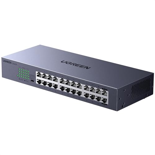 UGREEN 24 Port Gigabit Switch, Rackmount Plug & Play Ethernet Switch, 4 Mode, Unmanaged Network Splitter for Office & Business, Metal Fanless Desktop & Wall Mount Hub for NAS, PC, Printer, Router