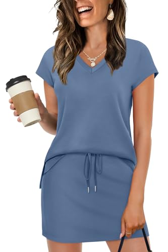 Two Piece Sets for Women Going Out Summer Athletic Dress Business Casual Outfits 2 Piece Skirt Shorts Sets Workout Active Wear Matching Athletic Fashion Clothing 2026 Spring Jogger Athleisure Blue M