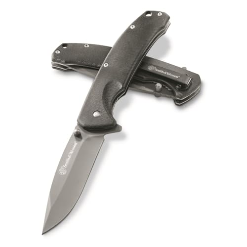 Image of Smith & Wesson Velocite 7.75in High Carbon S.S. Assisted Folding Knife with 3.5in Clip Point Blade and Polymer Handle for Outdoor, Tactical