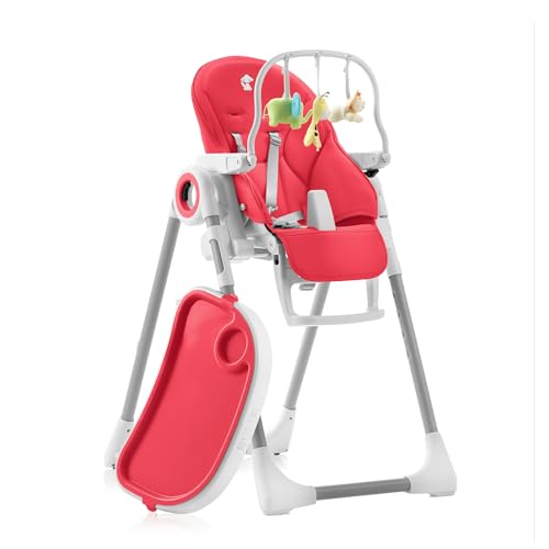 Image of Baby High Chair Adjustable to 7 Different Heights - Foldable High Chairs for Babies and Toddlers - Silla para Comer de Bebe - Red