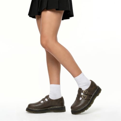 Image of Athlefit Women's Mary Jane Flats Platform Round Toe Comfortable Dressy Adjustable School Office Work Flat Shoes