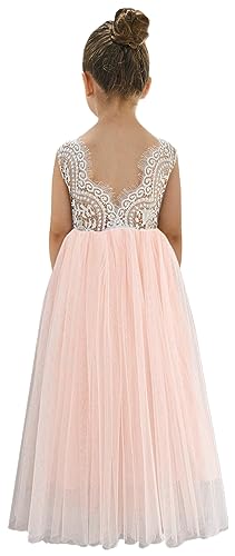 Image of 2Bunnies Girl Peony Lace Back A-Line Straight Tutu Tulle Party Flower Girl Dress
