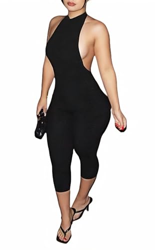 NIFTRIRY One Jumpsuit for Women Sleeveless Hollow Out Bodycon Jumpsuit for Women Black Jumpsuit Sexy Club Outfits