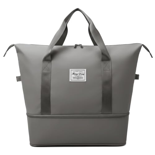 Image of WILDHORN 40 Liters Nylon Expandable Travel Duffle Bag for Men & Women, Waterproof Weekender Luggage Bag, Foldable Gym & Overnight Travel Hand Bag with Wet & Dry Compartment (Dark Grey)