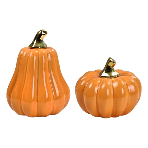 Set of 2 Orange Ceramic Pumpkins