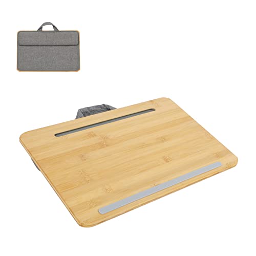 Base portátil de bambú para laptop con cojín y soporte para celular